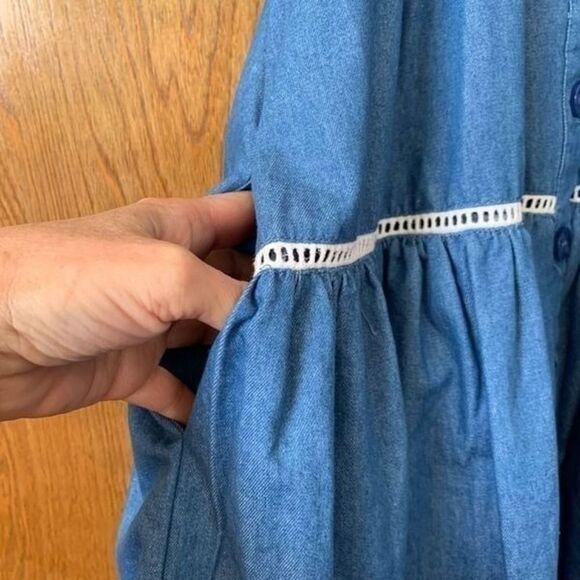 En Saison Tara Tiered Cotton Trapeze Shirtdress In Chambray Blue Size XS - Picture 9 of 12